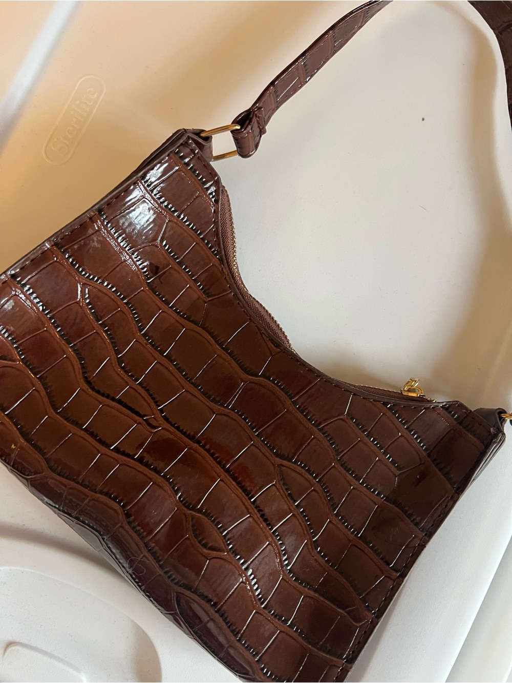 Brown Croc-Embossed Shoulder Bag - Picture 2 of 2